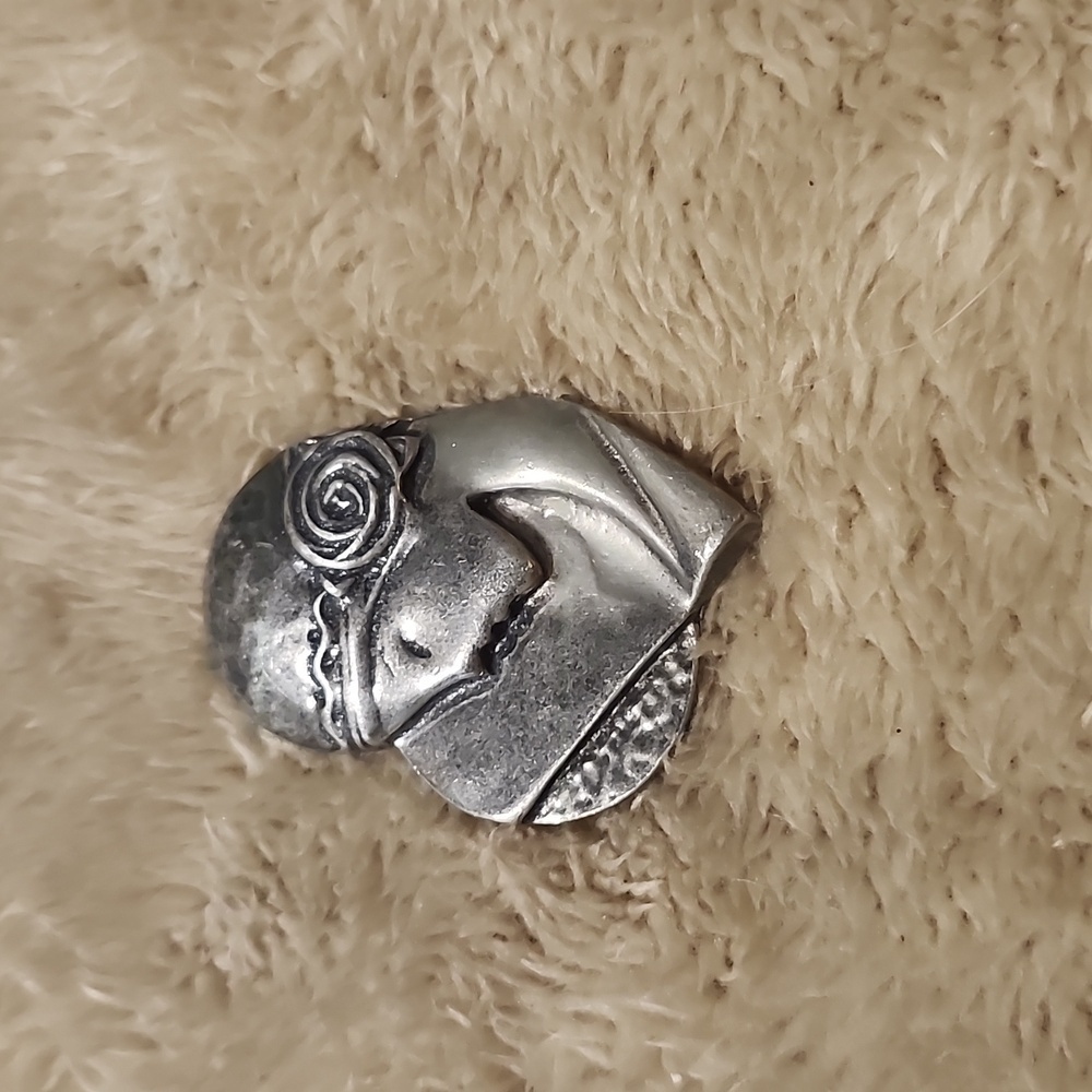 Vintage Pewter Woman Bust Brooch